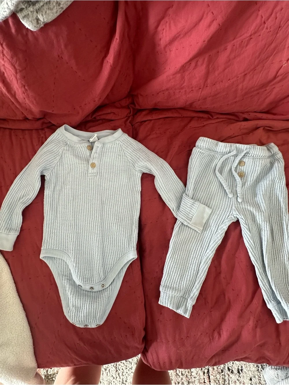 Old Navy Light Blue Waffle Knit Matching Bodysuit & Pants Set